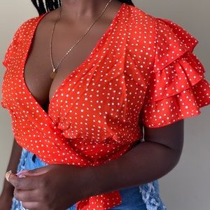 RED TIE IN FRONT CROP TOP